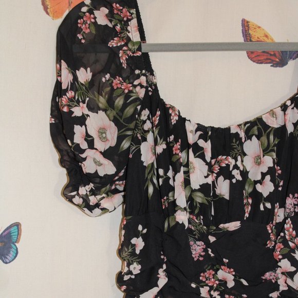 Blashe Black Runched Floral Print Mini Party Dress Size L - Picture 5 of 7